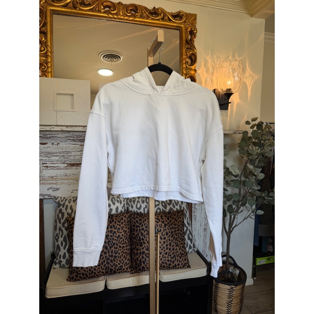 Lululemon All Yours Cropped Hoodie White Size 14 Cotton French Terry Sweatshirt